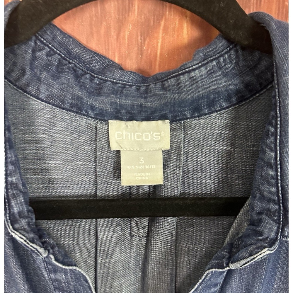 Chico's Chambray Popover Tunic V-Neck Roll Tab Sleeves Size 3 & US 16/18 - Picture 5 of 6